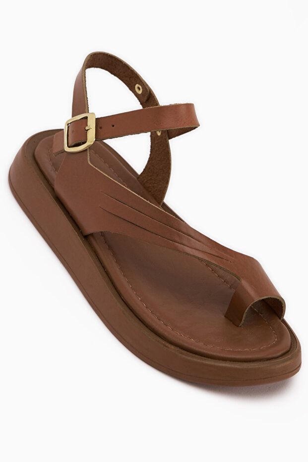 Annia Genuine Leather Tan Flip Flops for Women Sandals