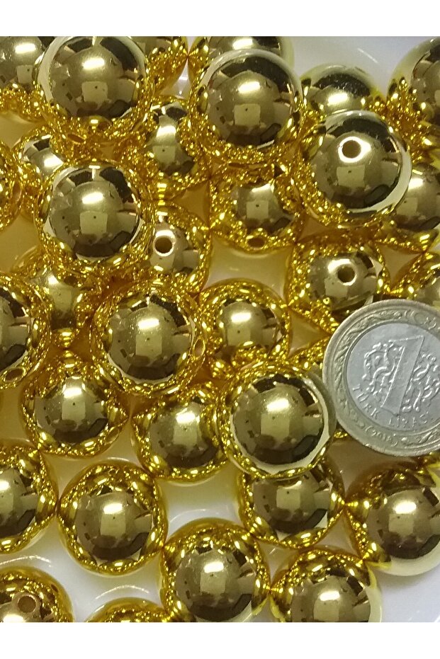15 Pieces Sisibu_Ccb Metal-Looking Plastic Perforated Beads Gold (Diameter: 2cm)
