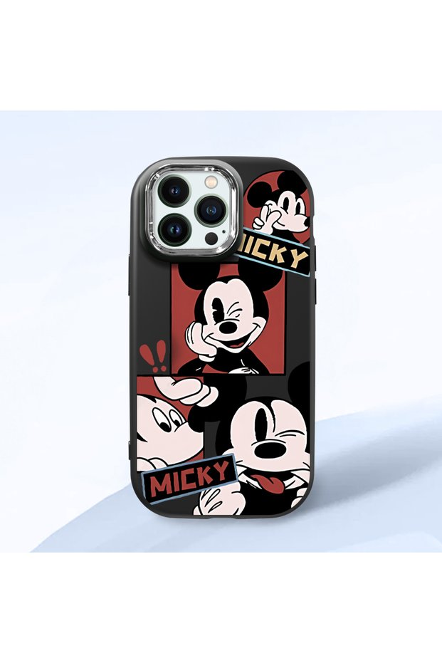 iPhone 12/12 Pro Compatible Shock-Absorbing Camera Protected Black Silicone Case Mickey Patterned
