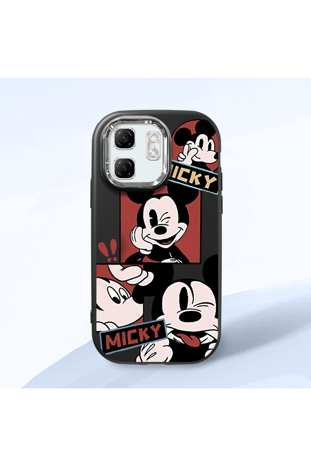 Infinix Hot 50I Compatible Shock-Absorbing Camera Protected Black Silicone Case Mickey Patterned