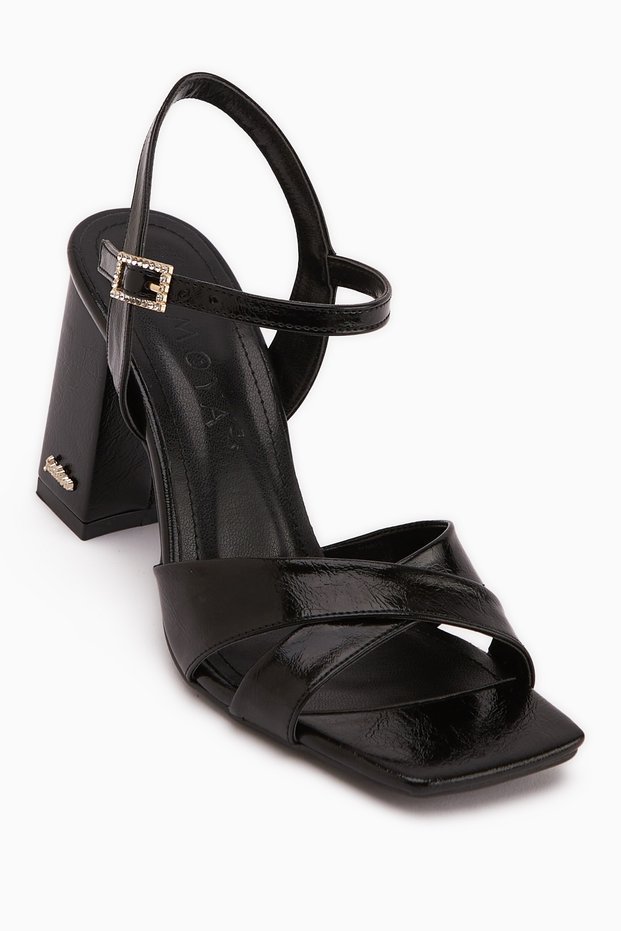 Lean Black Cross-Strapped Women's Shoes, Pack of Block Heel Sandals