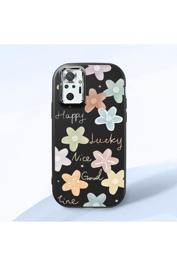 Redmi Note 10 Pro Compatible Shock-Absorbing Camera Protected Black Silicone Case Floral Print