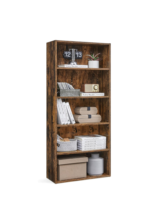 VASAGLE 5 Tier Wooden Bookcase with Adjustable Shelves Dark Hunton Oak