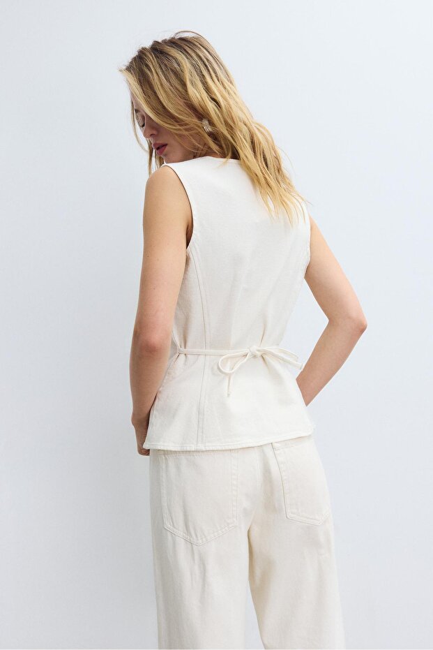 Vücudu saran denim top - 5