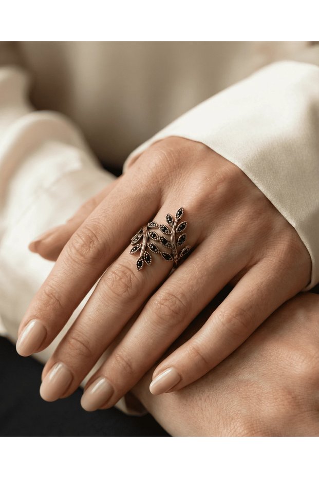 Bronze Jewelry Authentic Marcasite Stone Spiral Leaf Model Adjustable Vintage Women's Ring