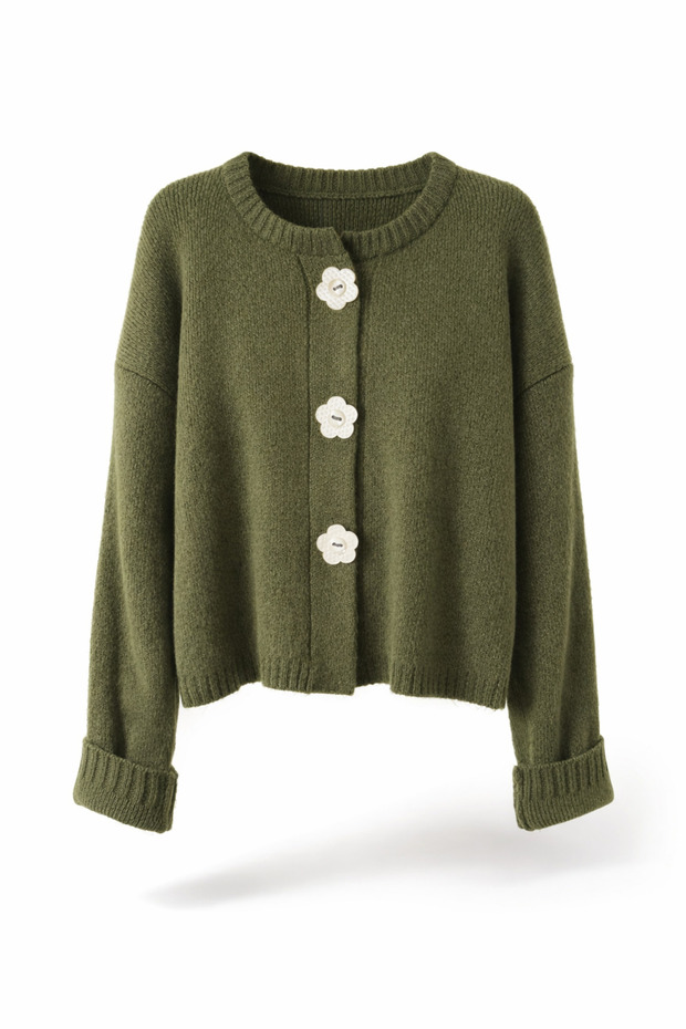 Daisy Bloom Floral Buttoned Cardigan Women Khaki