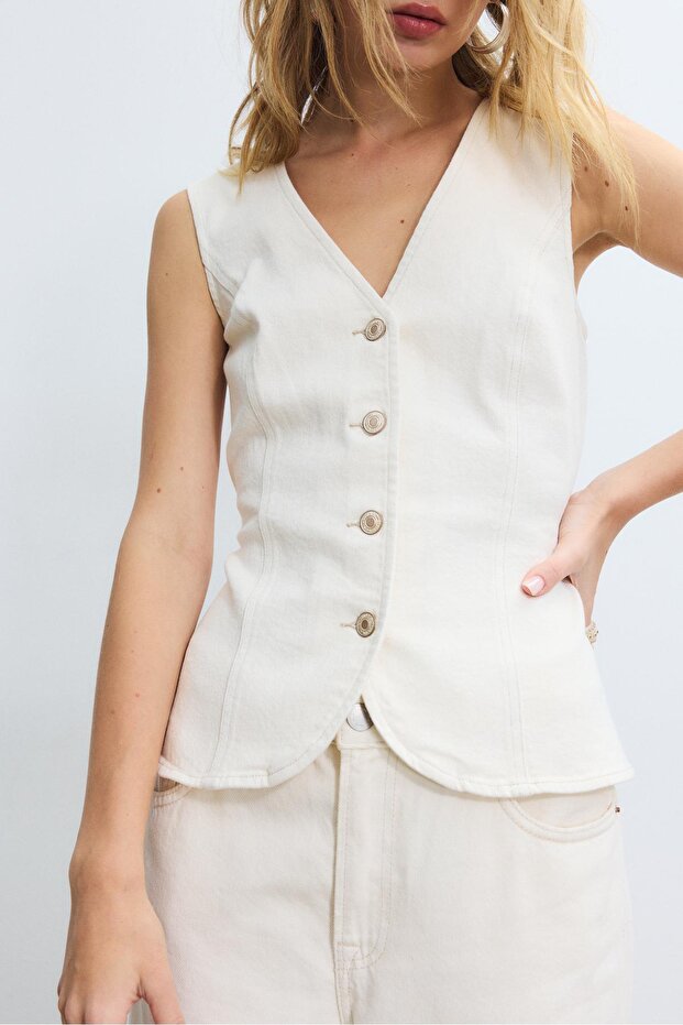 Vücudu saran denim top - 4