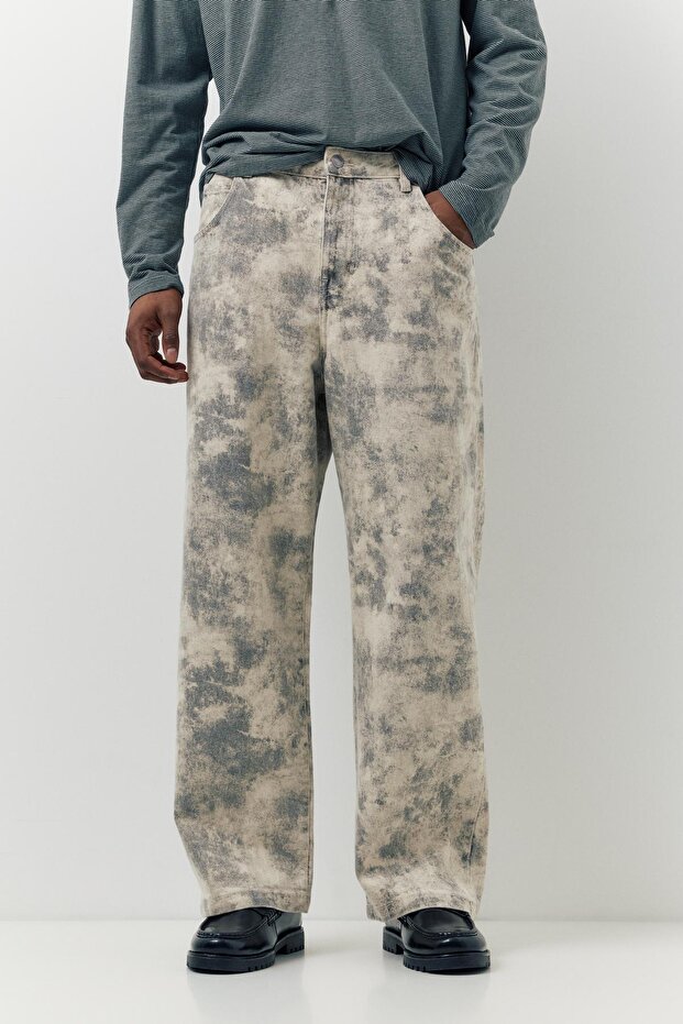 Desenli geniş paça jean - 2