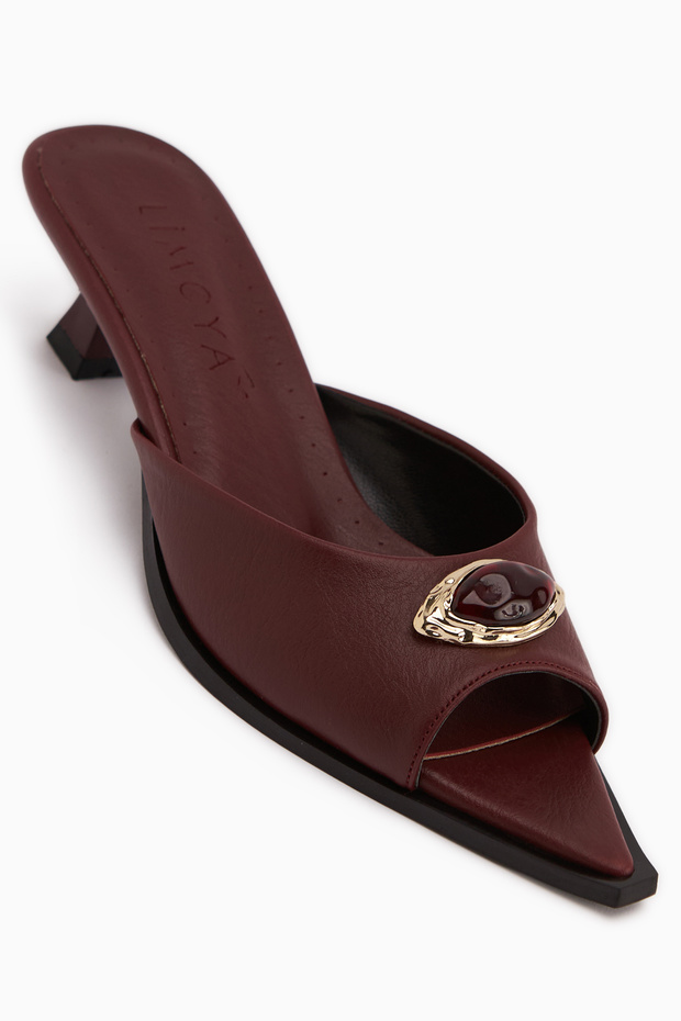 Dania Bordo Buckled Short Heeled Women's Shoes Slipper