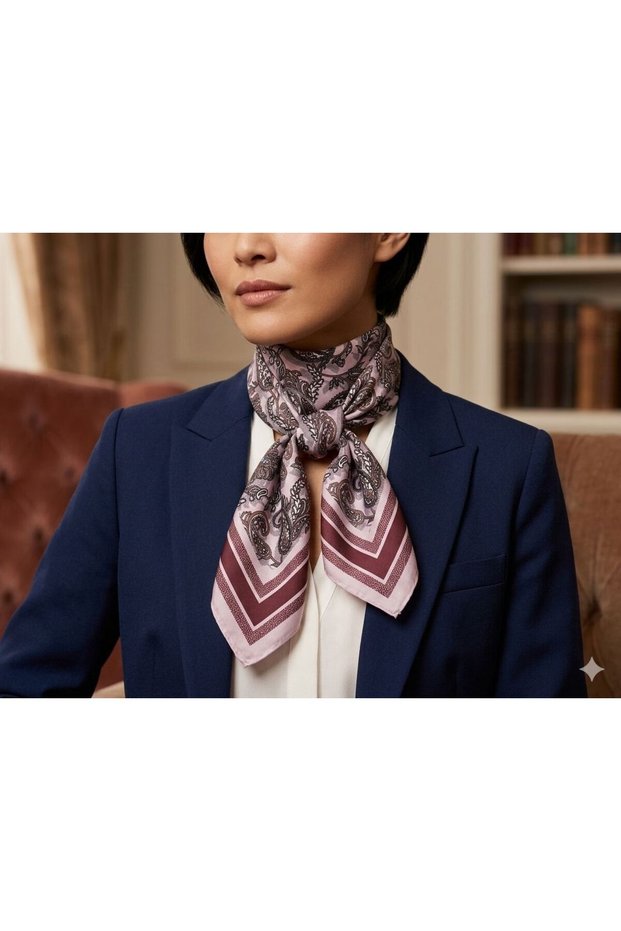 Women's Burgundy Patterned Satin Scarf 70X70