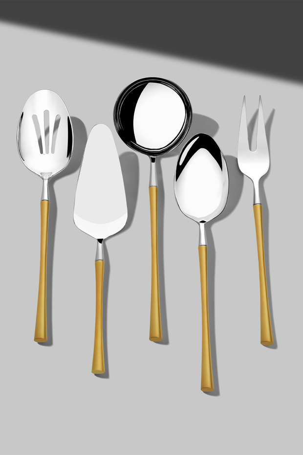 Marbella Gold Satin 5 Piece Stainless Steel Serving Set