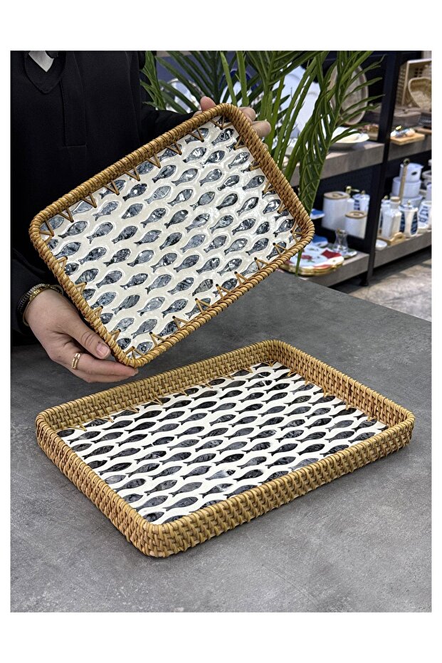 Bamboo 2-Piece Pearlescent Rectangular Tray - 1