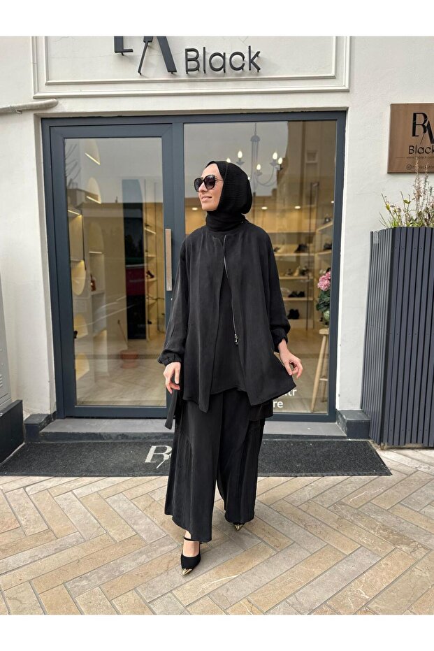 39208 منقوش طقم نسائي أسود - 3