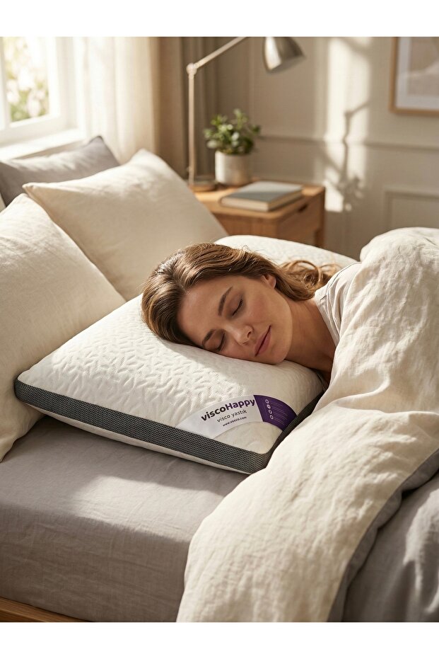 Auraluxe 100% Visco Plump Pillow , Breathable with Air Conditioning Effect Orthopedic Pillow 40X60X15 cm