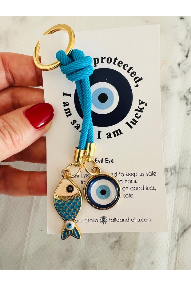 Nazar Beaded with Fish Figure Keychain