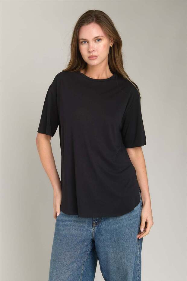 Adele Basic Seamless T-Shirt Top Wear Sleepwear Top - Black