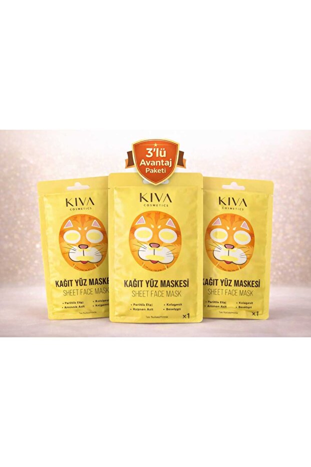 Cat 3-Piece Sheet Face Mask Set Collagen Amino Acid Paper Face Mask