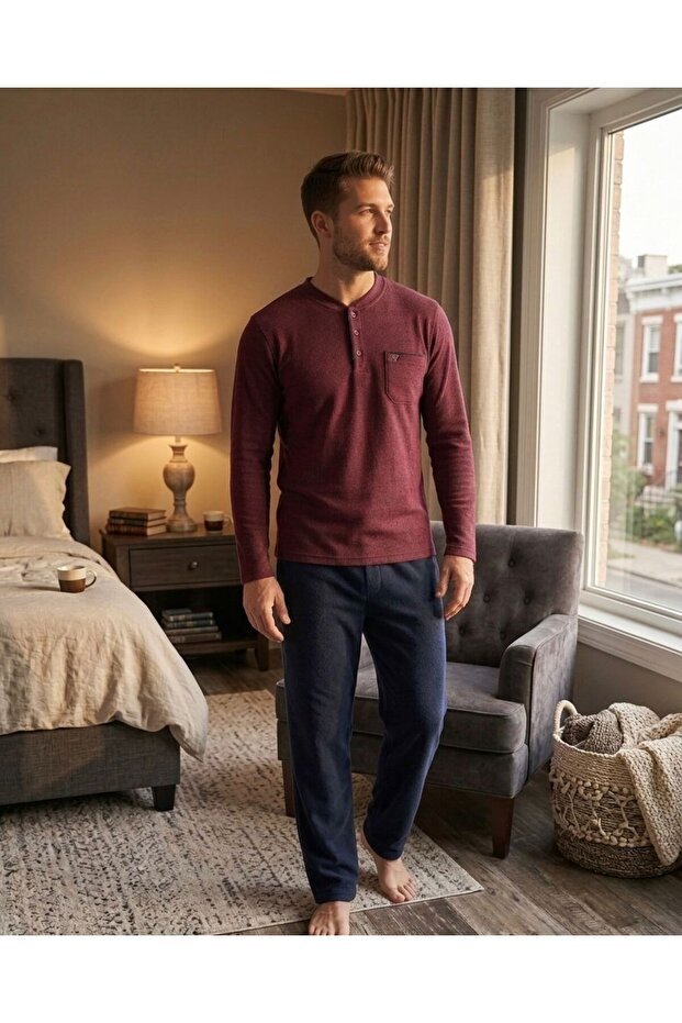 Fi̇ti̇lli̇ Selani̇k Textured Woven Piece Men's Pajama Set 304