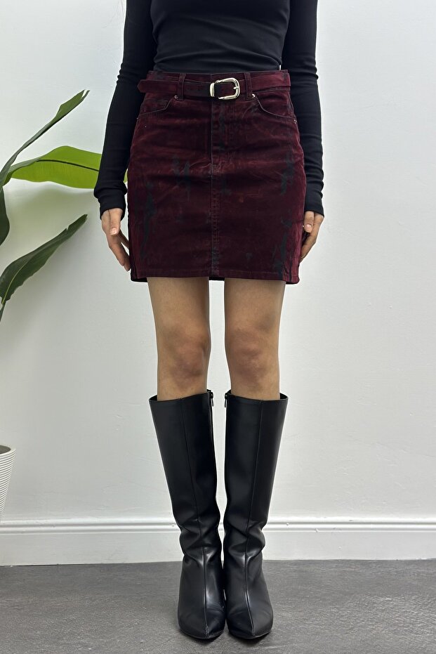 Women's Self-Made Belt in Velvet Short Skirt