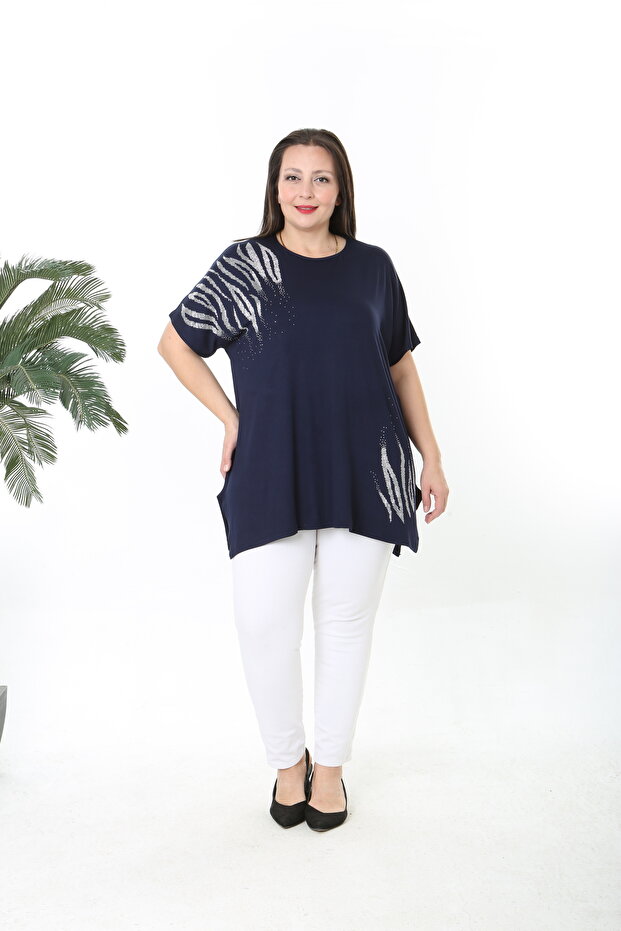 Women's Si̇m D Patterned Plus Size Tunic