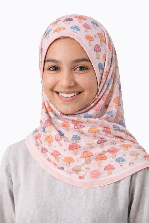 Mantar Patterned Young Girls, Children and Women Cotton Piece Scarf, Headscarf, Daily Prayer, Quran Recitation Course