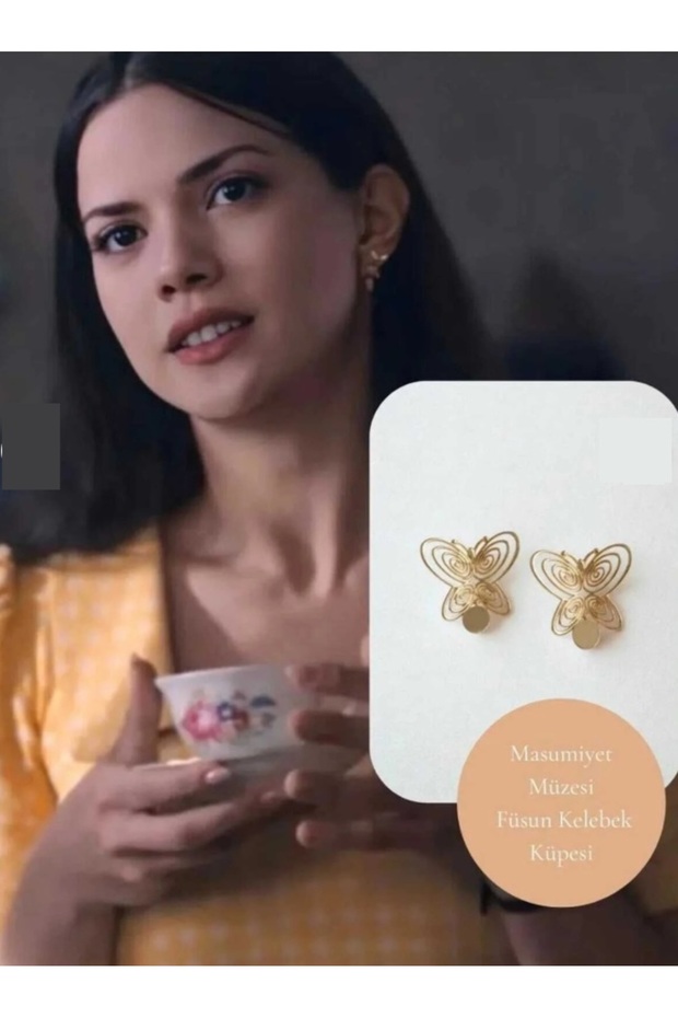 Füsun Kelebek Earrings – Gold Color Steel Earrings Inspired by the Innocence Museum Series