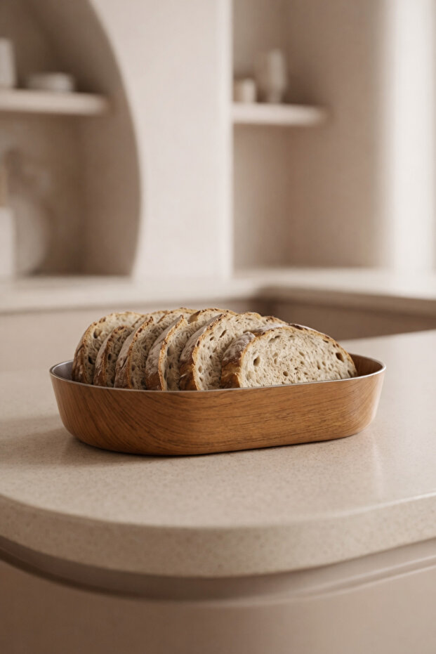 Wooden Look Modern Bread Basket Modern-Stylish - Functional 15.5 X 26 X 4.5 cm