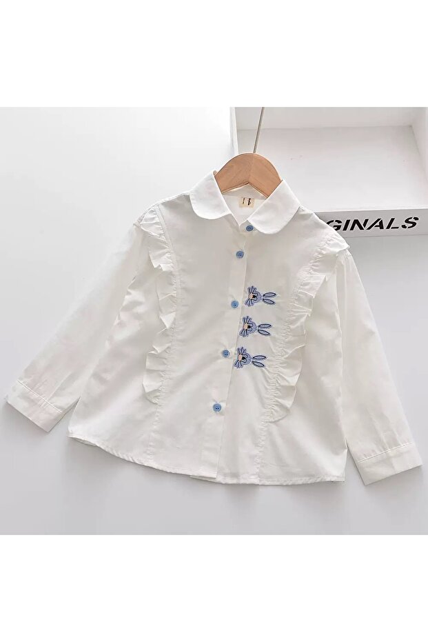 Girl's Shirt 100% Cotton Embroidered 3 Rabbits