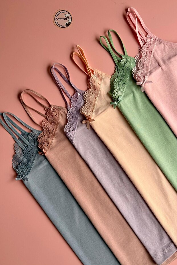 Velmira Lace | 6-Pack of Cotton V-Neck Lace Pack of Thin String Straps Basic Comfortable Daily Underwear Undershirts