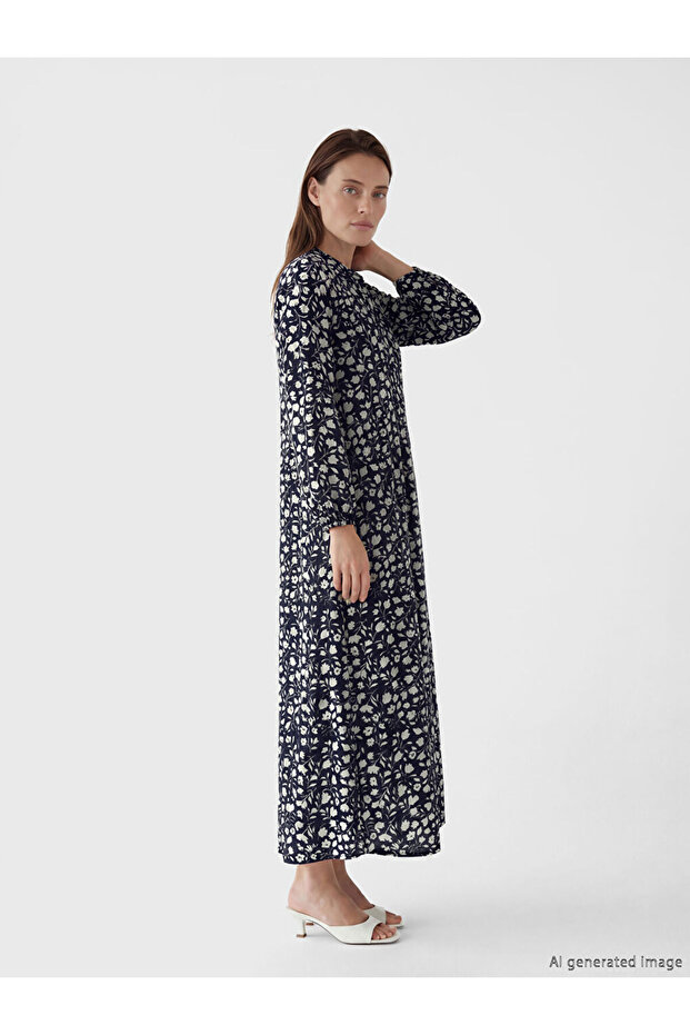 Lcw grace navy blue dominant collar patterned dress