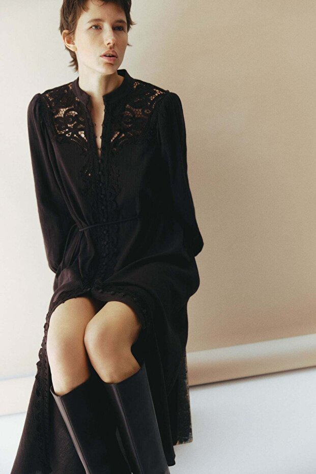 Lace-detail cotton dress