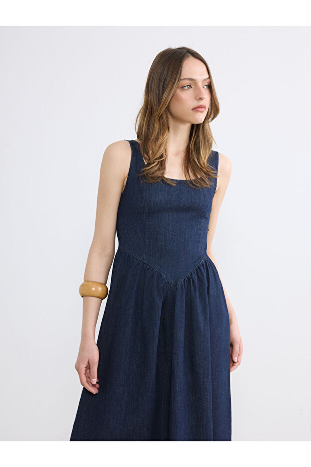 Drawstring Waist Jean Dress