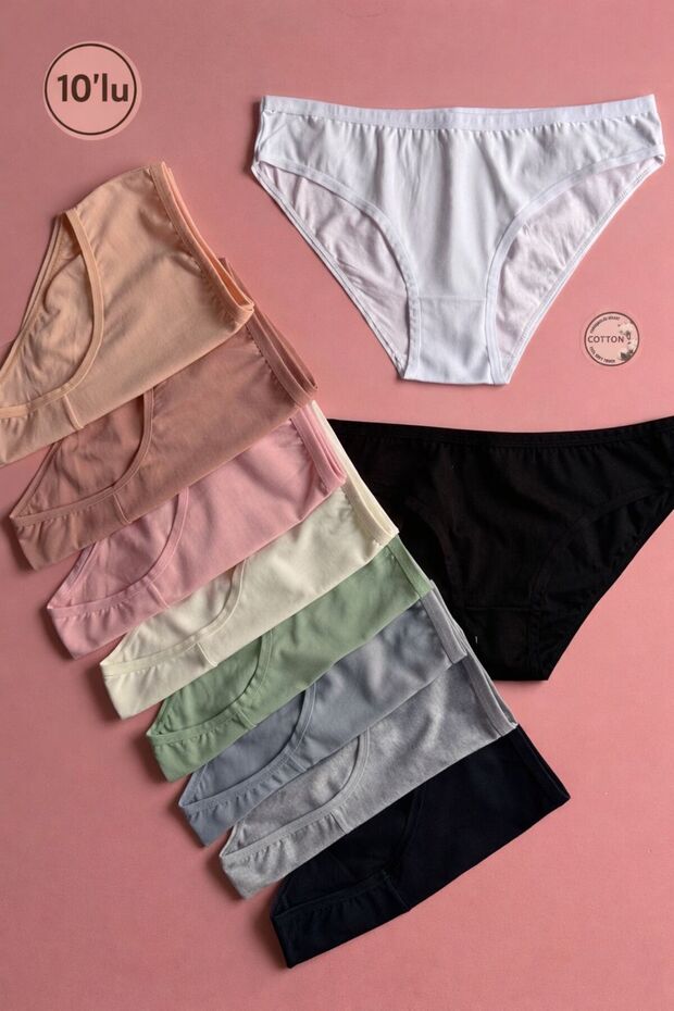 Arvena Soft | 10-Pack of Cotton Women's Panties, Triangle Cut, Comfortable Daily Underwear, Basic Breathable Fabric