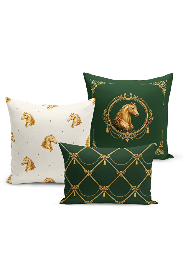 Classic Horse Series Double Sided Digital Printed Set of 3 Throw Pillow Covers (Horse)