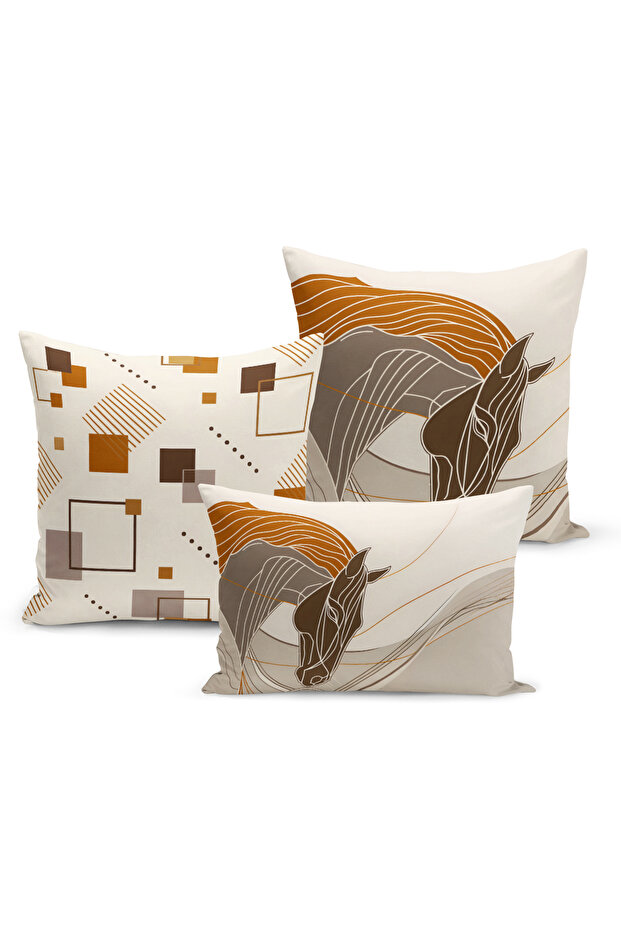 Classic Horse Series Double Sided Digital Printed Set of 3 Throw Pillow Covers (Horse)