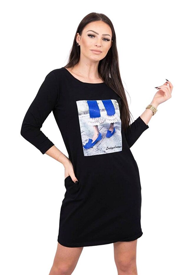 Rochie neagră cu strasuri 3D - 1