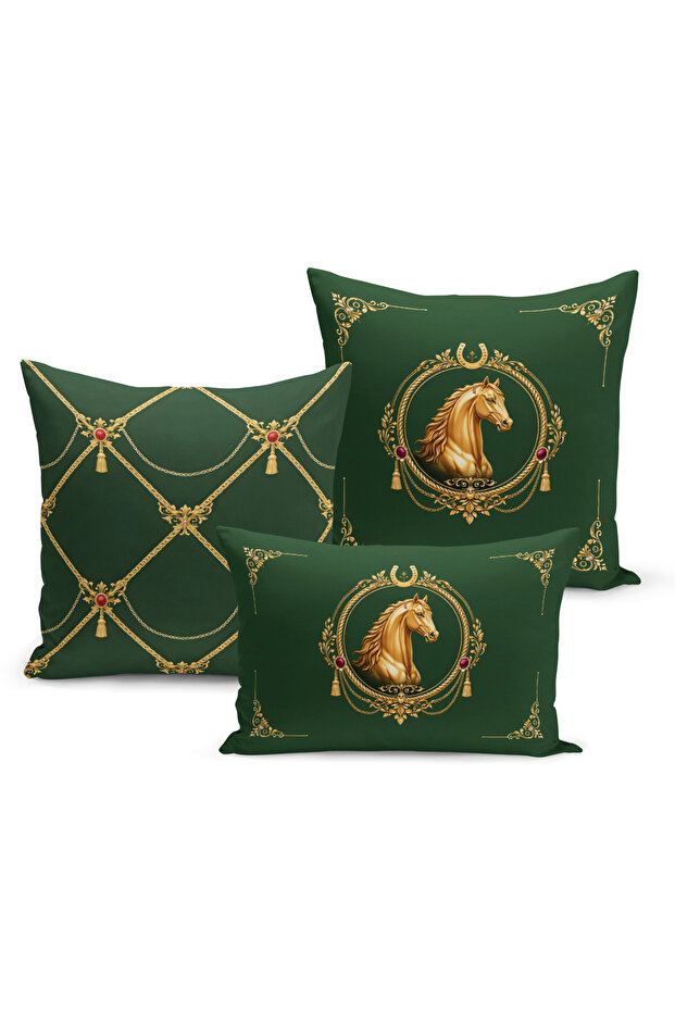 Classic Horse Series Double Sided Digital Printed Set of 3 Throw Pillow Covers (Horse)