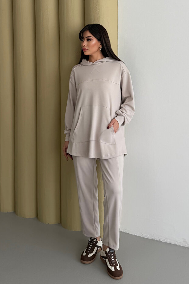 Oversized Hooded Kangaroo Pocket Modal Hijab Suit 3180 - Special Series