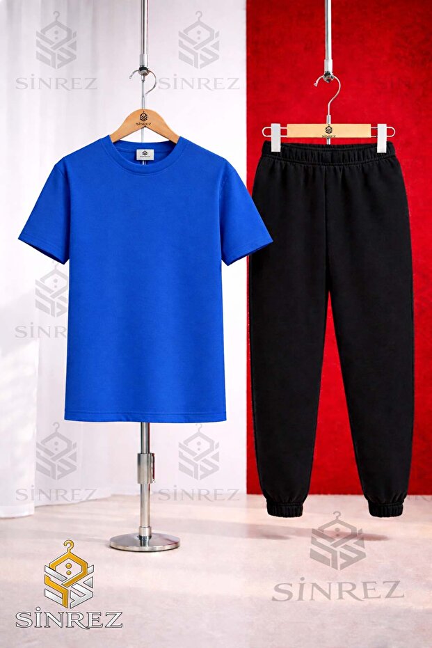 Children's Plain Printed T-Shirt Tracksuit Set