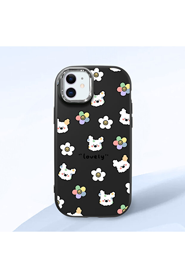 iPhone 11 Compatible Shock-Absorbing Camera Protected Black Silicone Case Cartoon Patterned
