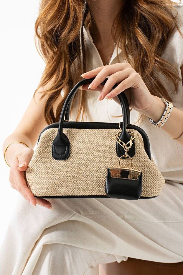 Wicker Wicker Fabric Burs Detail Women's Sleeve Bag Si
