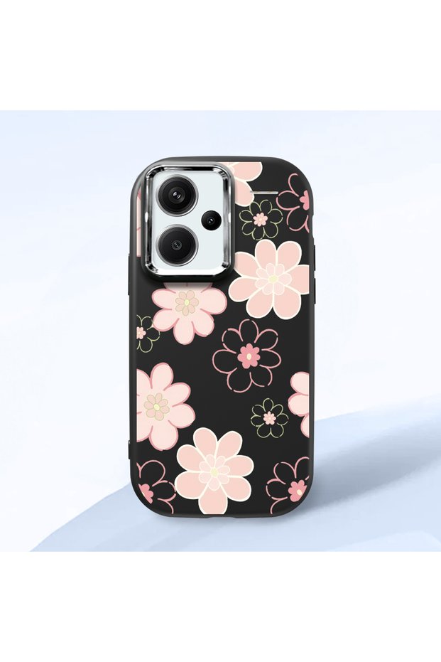 Redmi Note 13 Pro Plus+ 5g Compatible Shock-Absorbing Camera Protected Black Silicone Case Floral Print