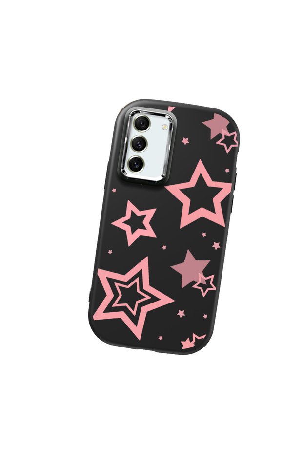 Samsung Galaxy S21 Fe Compatible Camera Protected Black Soft Silicone Phone Case Pink Star