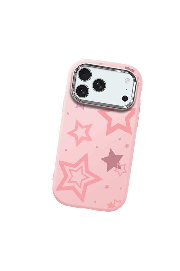 iPhone 17/18 Pro Max Compatible Camera Protected Pink Soft Silicone Phone Case Pink Star