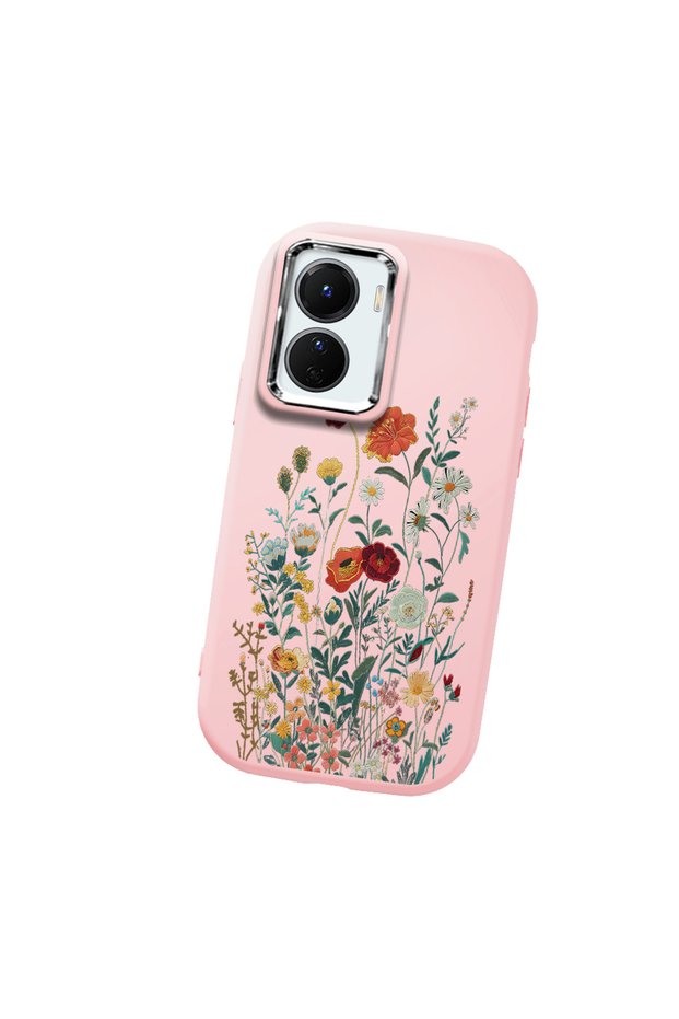 Vivo Y16 Compatible Camera Protected Pink Soft Silicone Phone Case Floral Print
