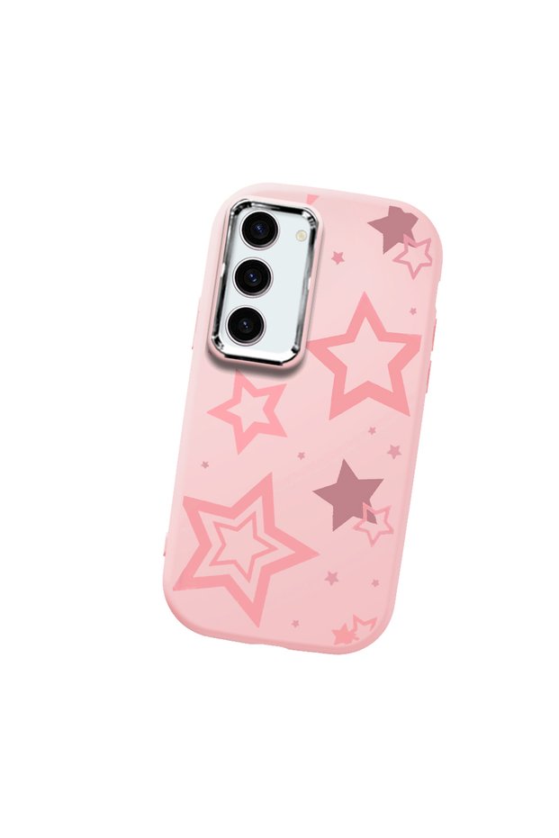 Samsung Galaxy S23 Compatible Camera Protected Pink Soft Silicone Phone Case Pink Star