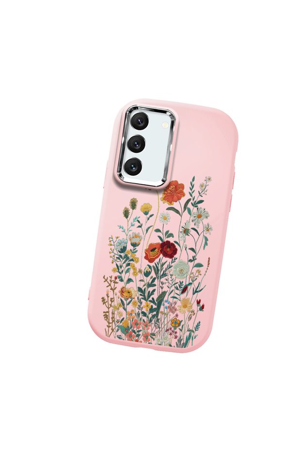 Samsung Galaxy S22 Compatible Camera Protected Pink Soft Silicone Phone Case Floral Print