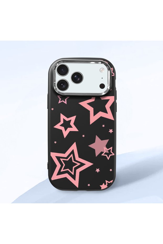 iPhone 18 Pro Max Compatible Case Camera Protector Black Stars Pattern Silicone Lover Couple Phone Case