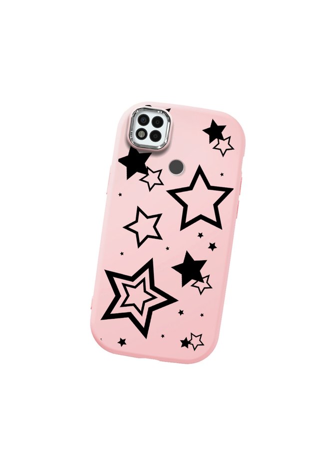 Poco C31 Compatible Camera Protected Pink Soft Silicone Phone Case Star Patterned