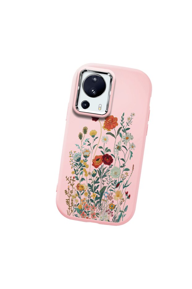 Mi 13 Lite Compatible Camera Protected Pink Soft Silicone Phone Case Floral Print